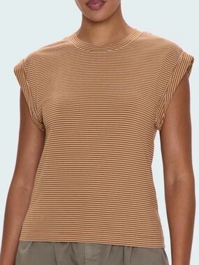 Pistola Olivia Rolled Twisted Sleeve Tee Shirt Marina Dark Rum Stripe Women's M